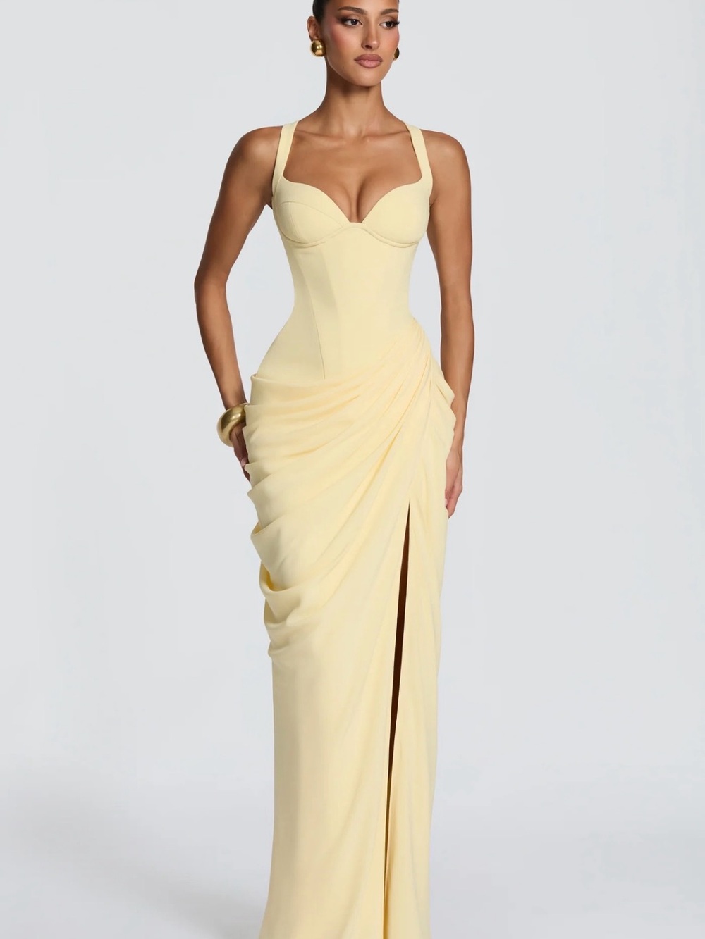 Lumina Yellow Draped Maxi Gown